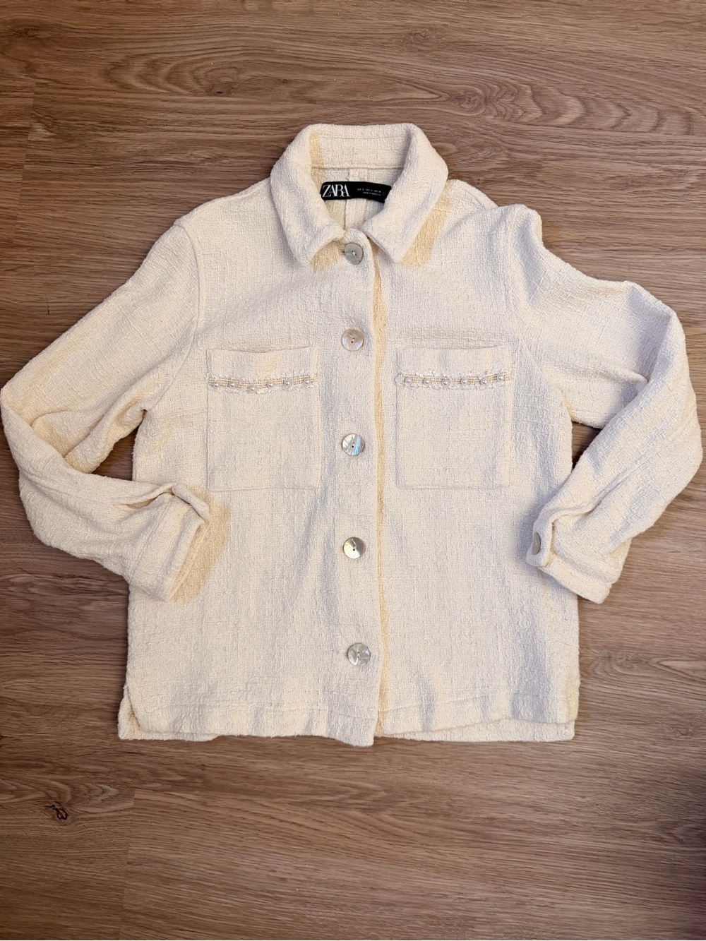 Zara Cream Bouclé-like Button-Up Jacket